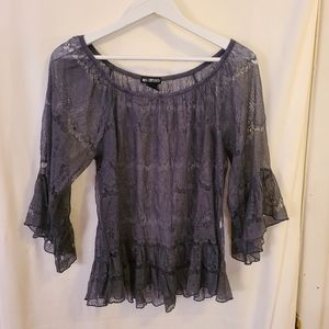 Miss Chievous Sheer Gray Lace Blouse